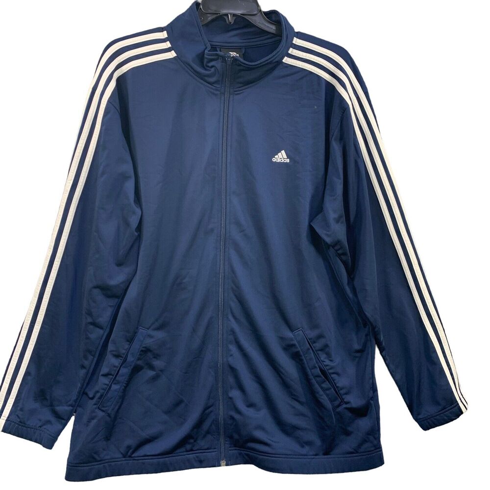 Vtg Y2K Adidas Jacket 3 Stripes Full Zip Track Blue Sz XL Hip Hop